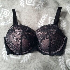 Victoria's Secret Bra 34DD Pink Black Lace Dream Angels Lined Demi Y2K VTG